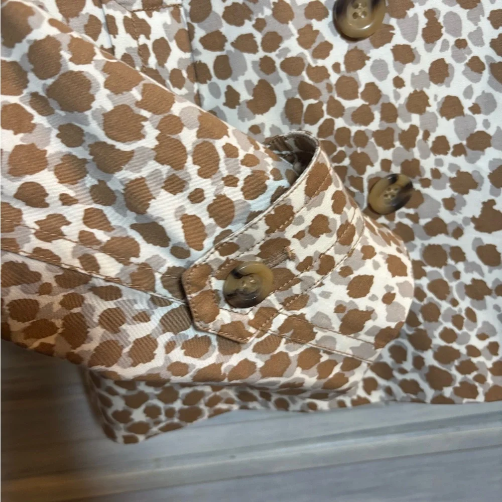 Ann Taylor Ivory Twill Animal Print Pea Coat Classic Preppy Stylish Modern Artsy - Picture 8 of 10